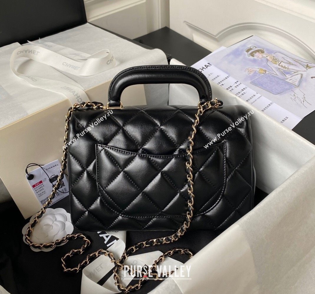 Chanel Shiny Calfskin Medium Flap Bag with Top handle AS4544 Black 2023 (yezi-231226065)