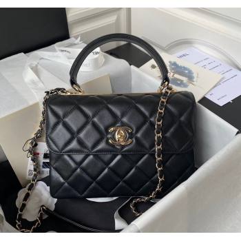 Chanel Trendy CC Quilted Lambskin Flap Bag with Top handle and Metal-Tone Band A92236 Black 2023 (yezi-231226097)