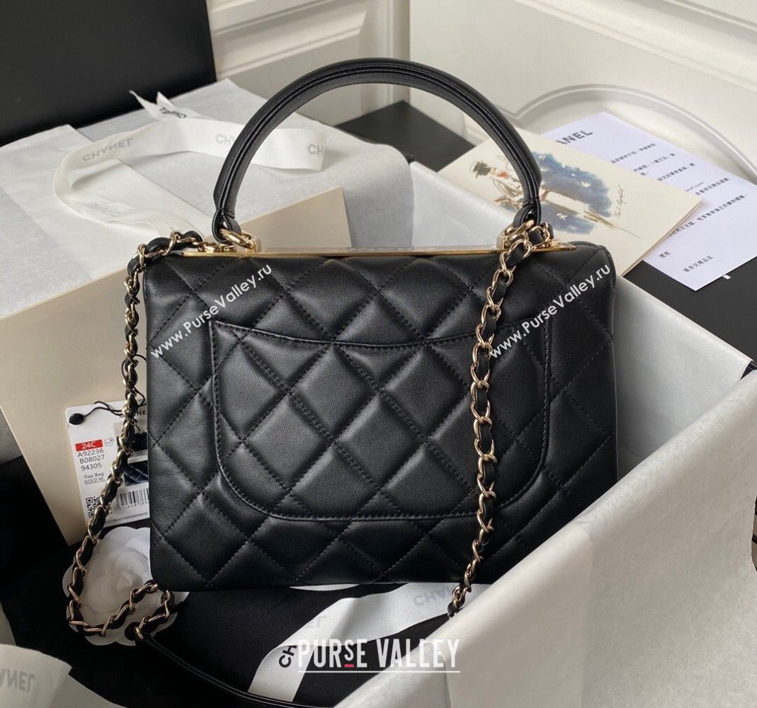 Chanel Trendy CC Quilted Lambskin Flap Bag with Top handle and Metal-Tone Band A92236 Black 2023 (yezi-231226097)