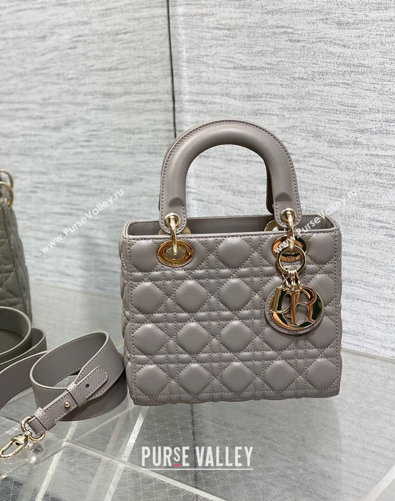 Dior Small Lady Dior My ABCDior Bag in Cannage Lambskin Light Grey 2023 (BF-231228042)