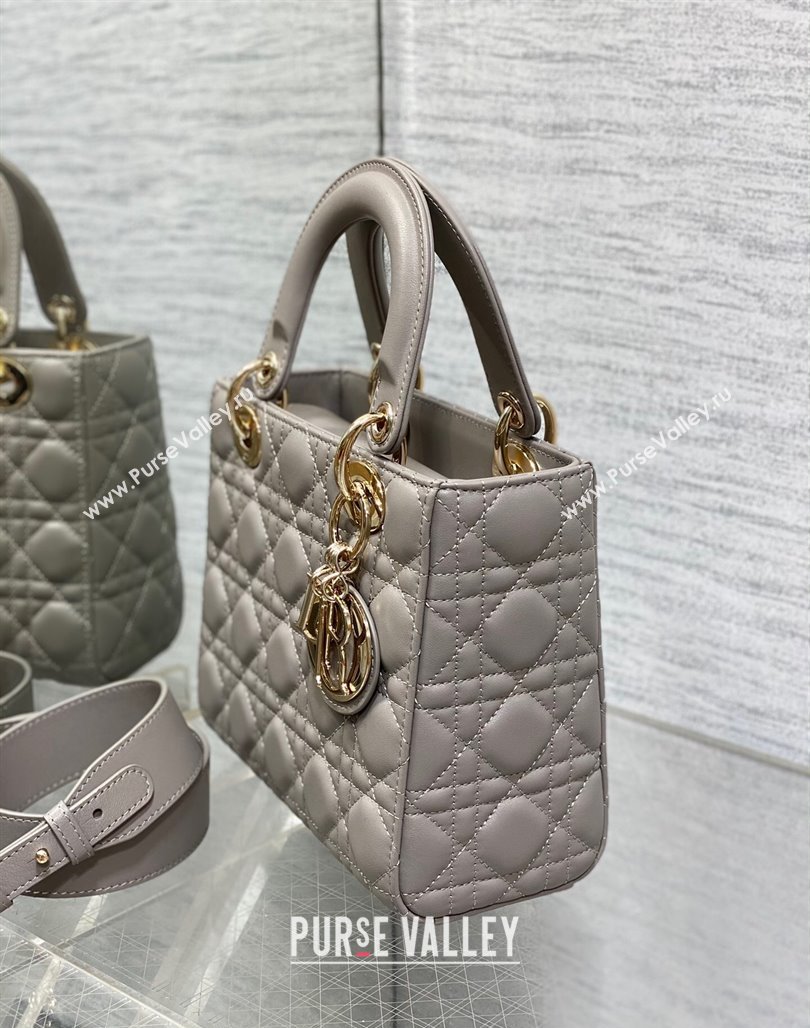 Dior Small Lady Dior My ABCDior Bag in Cannage Lambskin Light Grey 2023 (BF-231228042)