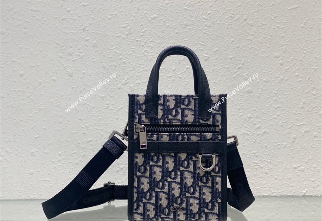 Dior Mens Safari North-South Mini Tote Bag in Beige and Blue Oblique Jacquard and Grained Calfskin 2023 (XXG-231228045)