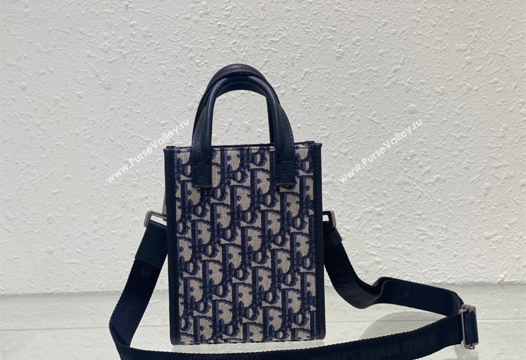 Dior Mens Safari North-South Mini Tote Bag in Beige and Blue Oblique Jacquard and Grained Calfskin 2023 (XXG-231228045)