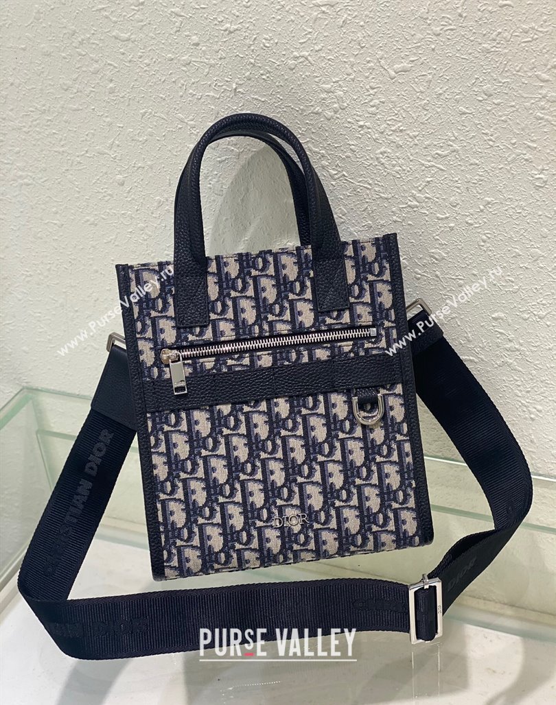 Dior Mens Safari North-South Small Tote Bag in Beige and Blue Oblique Jacquard and Grained Calfskin 2023 (XXG-231228046)