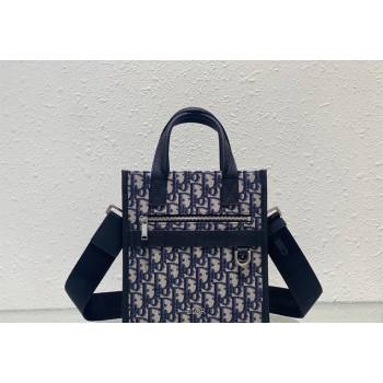 Dior Mens Safari North-South Small Tote Bag in Beige and Blue Oblique Jacquard and Grained Calfskin 2023 (XXG-231228046)