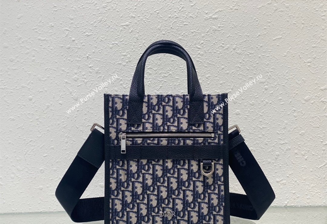 Dior Mens Safari North-South Small Tote Bag in Beige and Blue Oblique Jacquard and Grained Calfskin 2023 (XXG-231228046)