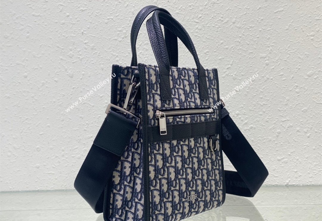 Dior Mens Safari North-South Small Tote Bag in Beige and Blue Oblique Jacquard and Grained Calfskin 2023 (XXG-231228046)