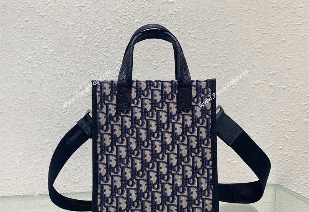 Dior Mens Safari North-South Small Tote Bag in Beige and Blue Oblique Jacquard and Grained Calfskin 2023 (XXG-231228046)