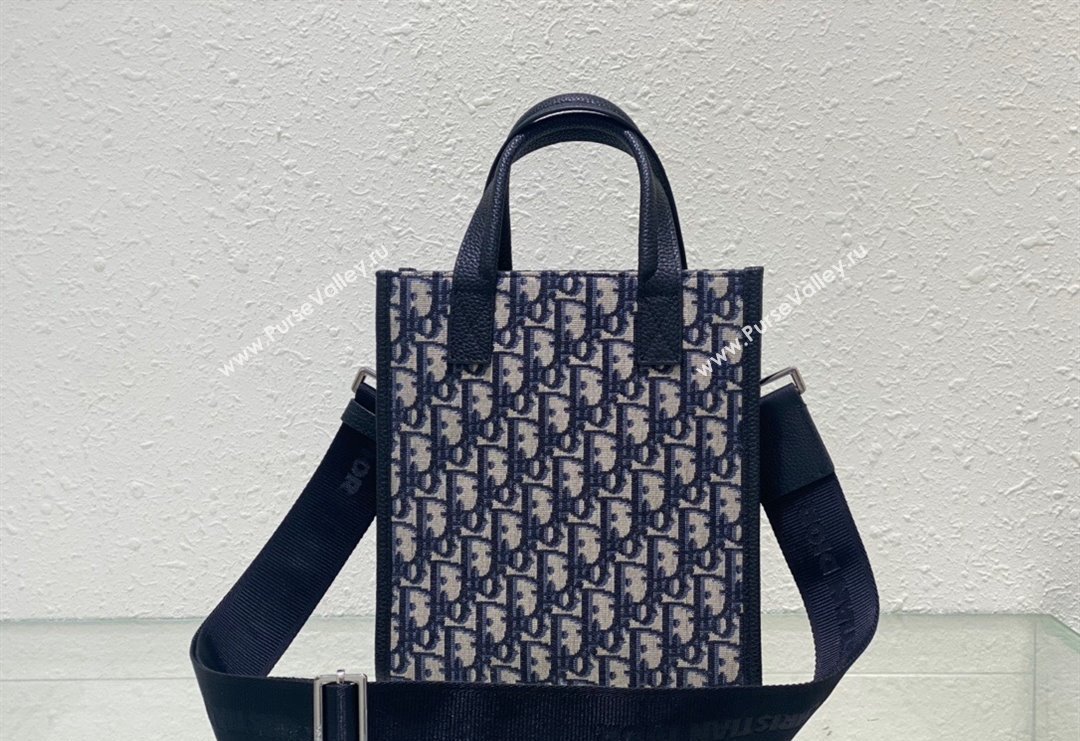 Dior Mens Safari North-South Small Tote Bag in Beige and Blue Oblique Jacquard and Grained Calfskin 2023 (XXG-231228046)