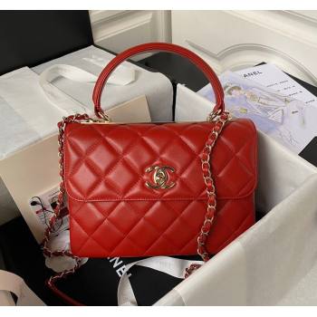 Chanel Trendy CC Quilted Lambskin Flap Bag with Top handle and Metal-Tone Band A92236 Bright Red 2023 (yezi-231226099)