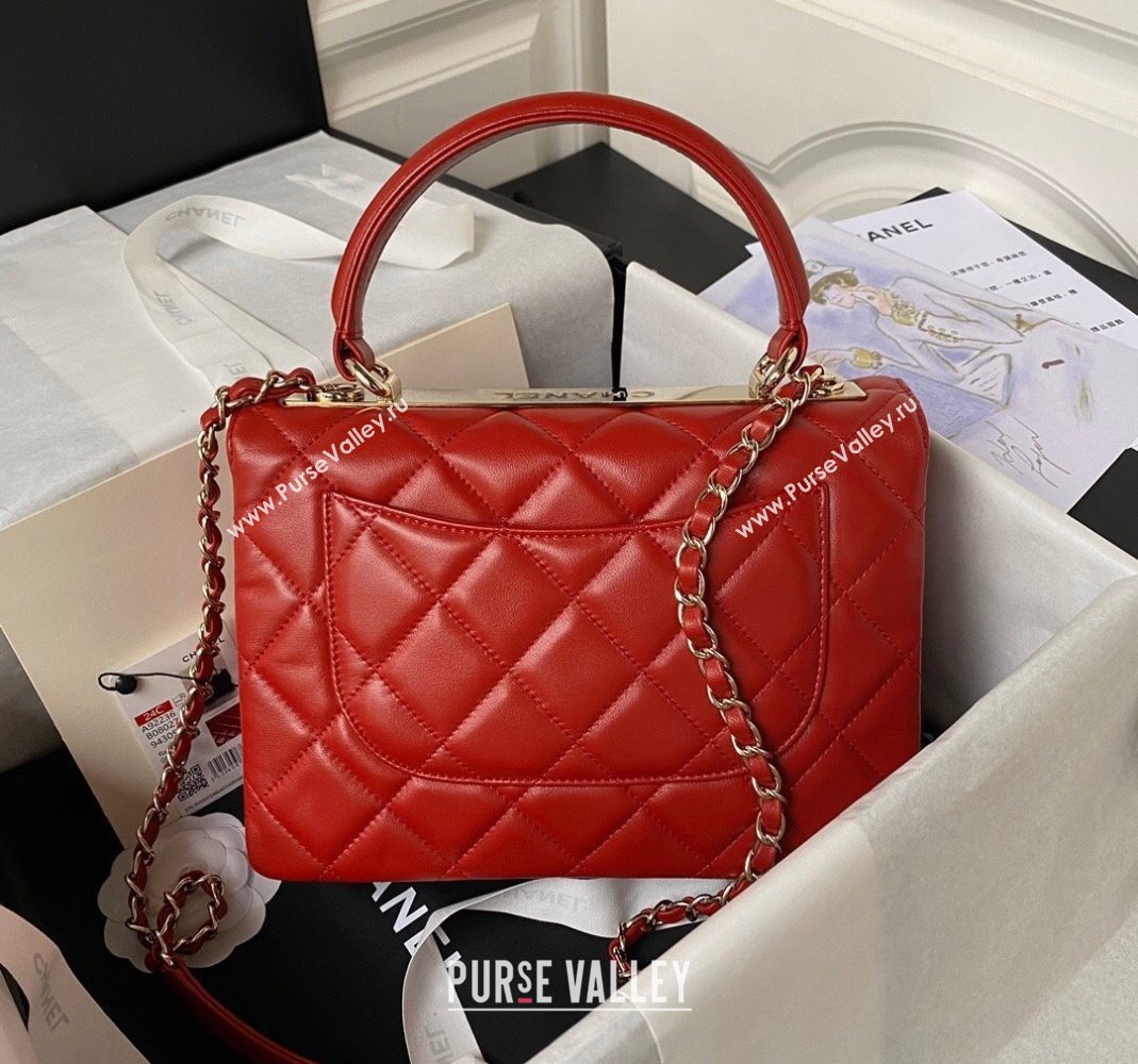 Chanel Trendy CC Quilted Lambskin Flap Bag with Top handle and Metal-Tone Band A92236 Bright Red 2023 (yezi-231226099)