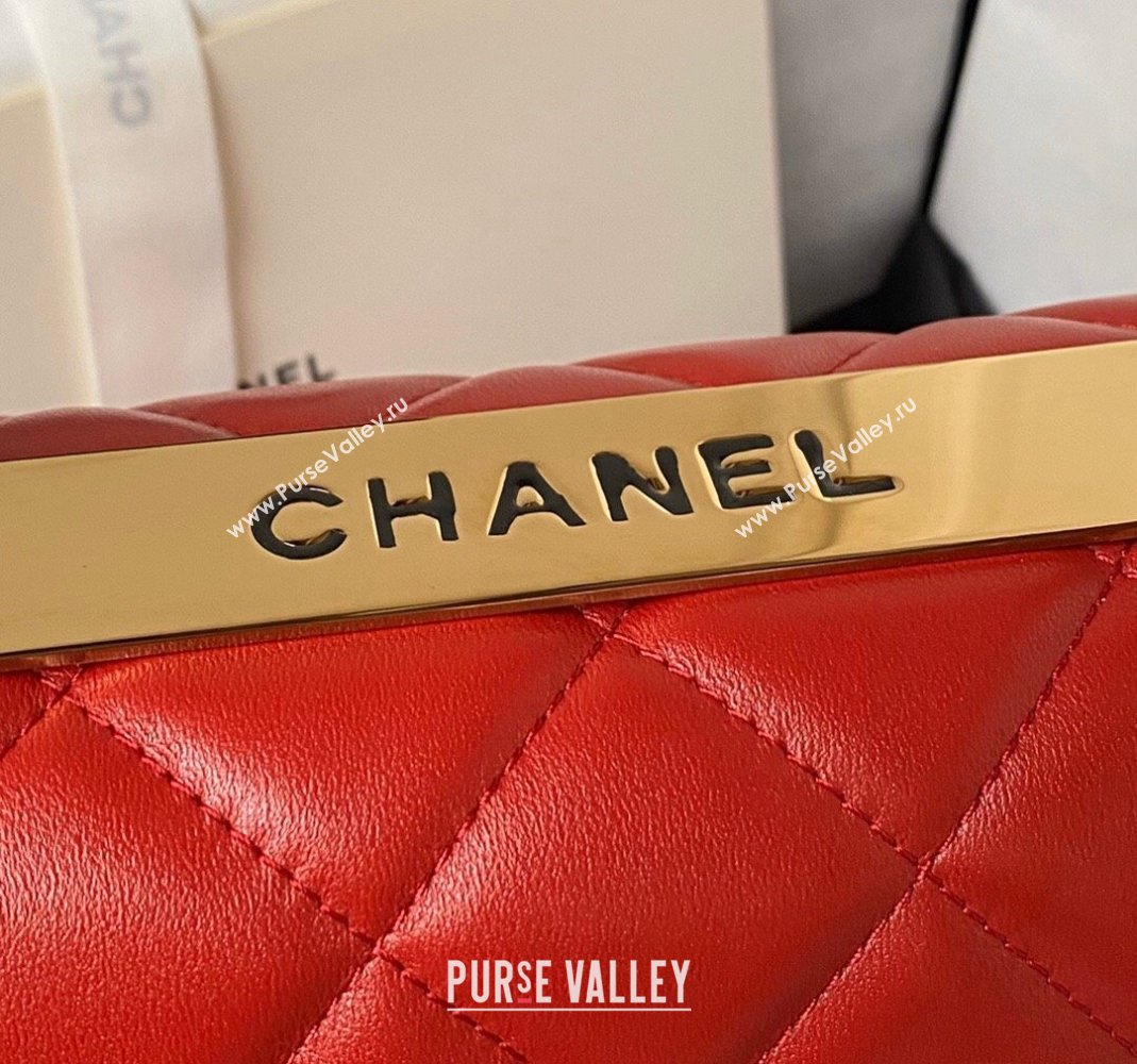 Chanel Trendy CC Quilted Lambskin Flap Bag with Top handle and Metal-Tone Band A92236 Bright Red 2023 (yezi-231226099)