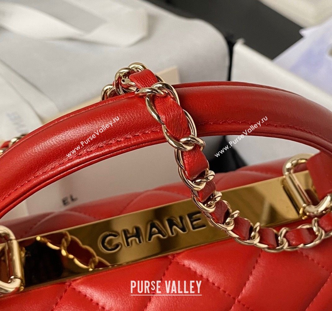 Chanel Trendy CC Quilted Lambskin Flap Bag with Top handle and Metal-Tone Band A92236 Bright Red 2023 (yezi-231226099)