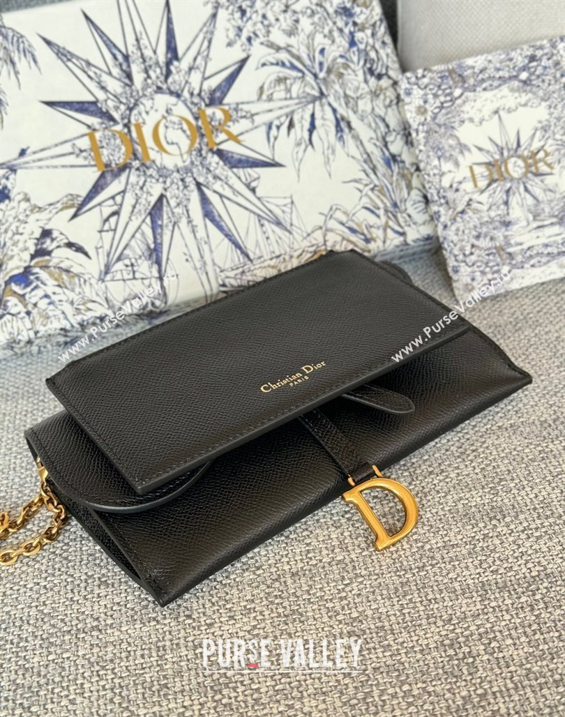 Dior Long Saddle Wallet with Chain in Palm-Grained Leather Black 2023 (BF-231228052)