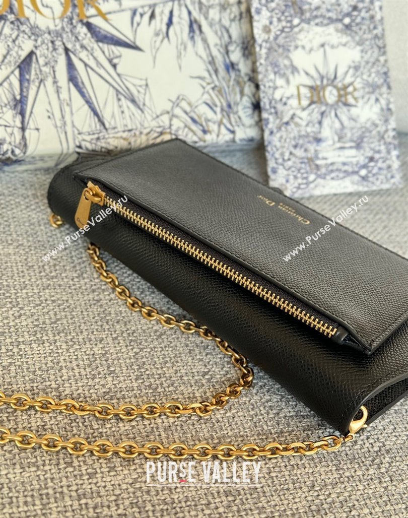 Dior Long Saddle Wallet with Chain in Palm-Grained Leather Black 2023 (BF-231228052)