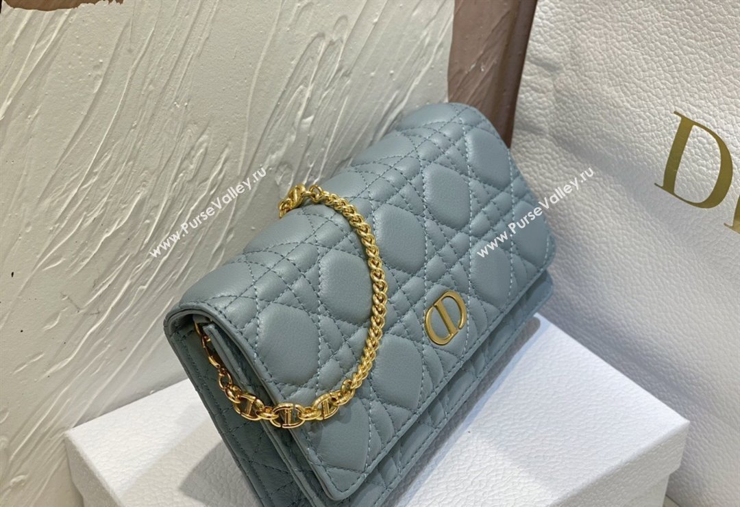 Dior Caro Pouch with Chain in Supple Cannage Calfskin Light Blue 2023 5134 (BF-231228060)