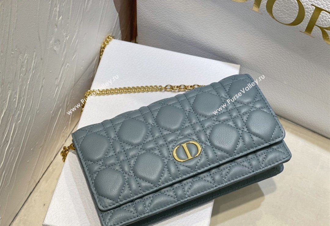 Dior Caro Pouch with Chain in Supple Cannage Calfskin Light Blue 2023 5134 (BF-231228060)