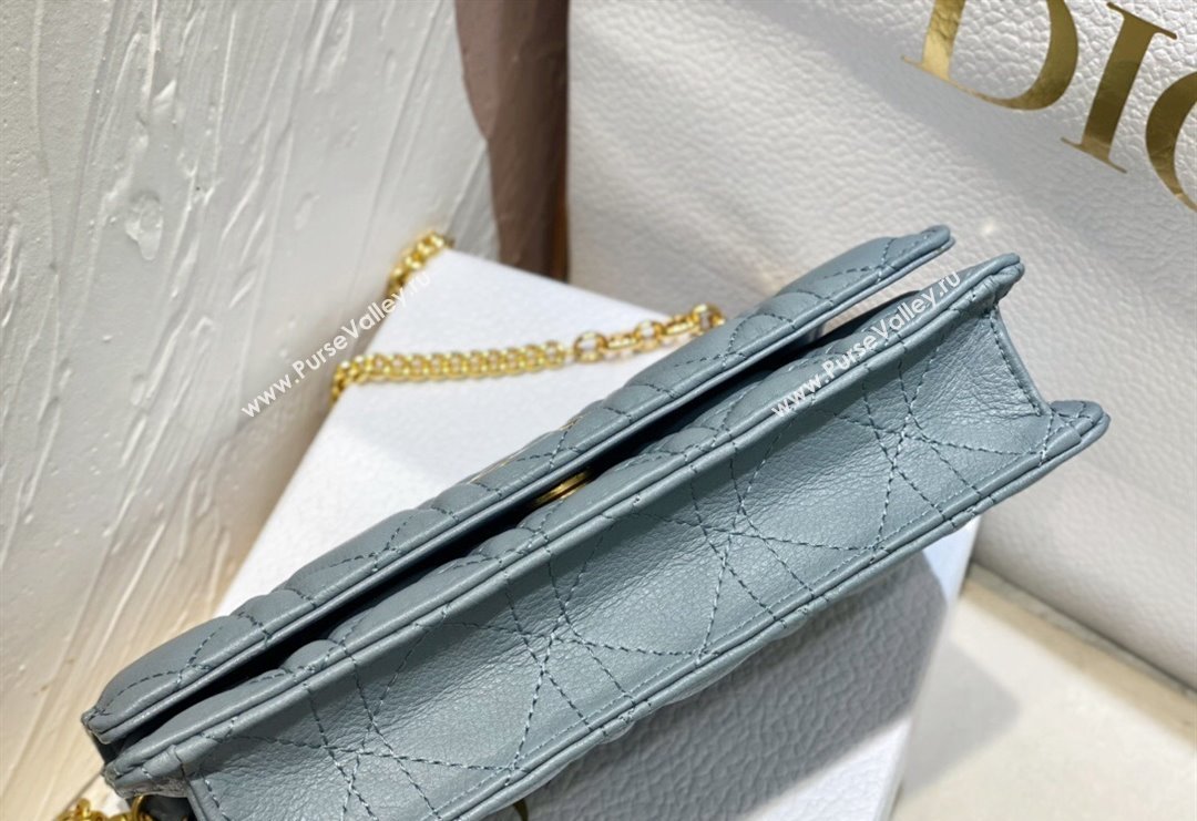 Dior Caro Pouch with Chain in Supple Cannage Calfskin Light Blue 2023 5134 (BF-231228060)