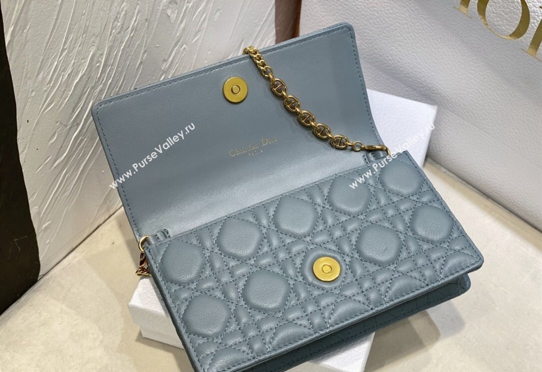 Dior Caro Pouch with Chain in Supple Cannage Calfskin Light Blue 2023 5134 (BF-231228060)