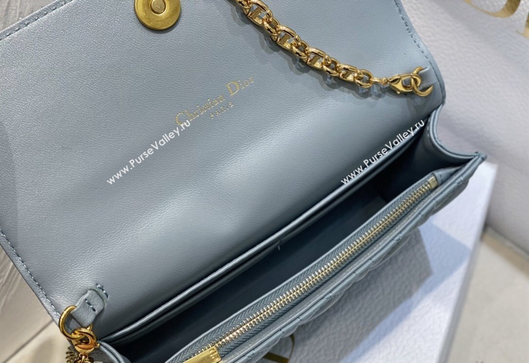 Dior Caro Pouch with Chain in Supple Cannage Calfskin Light Blue 2023 5134 (BF-231228060)