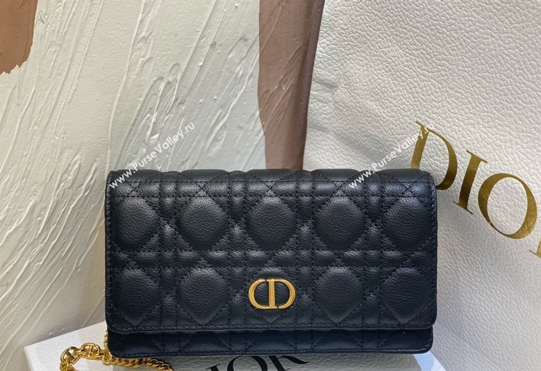 Dior Caro Pouch with Chain in Supple Cannage Calfskin Black 2023 5134 (BF-231228062)