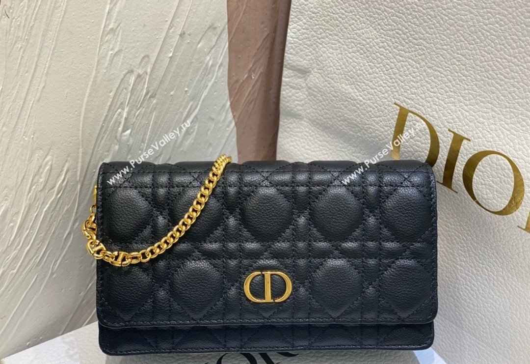 Dior Caro Pouch with Chain in Supple Cannage Calfskin Black 2023 5134 (BF-231228062)