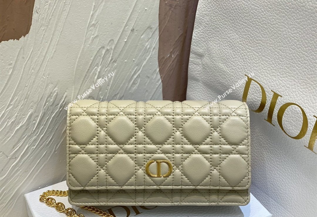 Dior Caro Pouch with Chain in Supple Cannage Calfskin Beige 2023 5134 (BF-231228063)