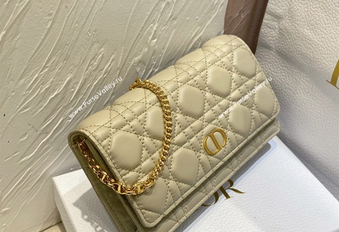 Dior Caro Pouch with Chain in Supple Cannage Calfskin Beige 2023 5134 (BF-231228063)