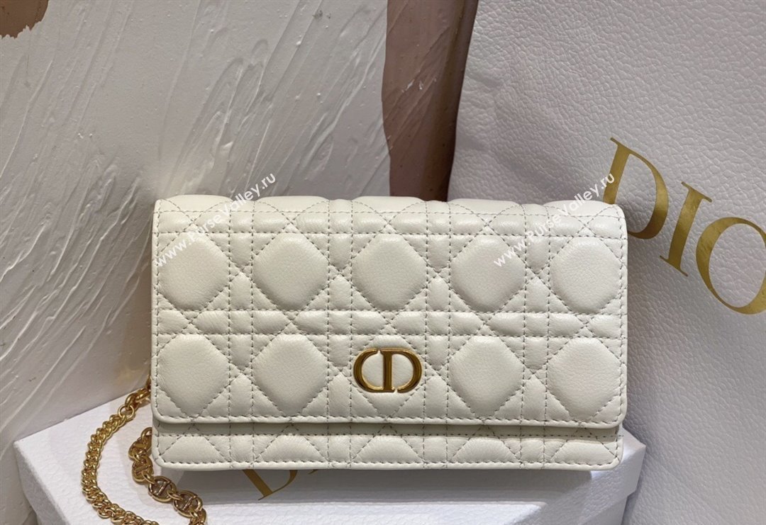 Dior Caro Pouch with Chain in Supple Cannage Calfskin White 2023 5134 (BF-231228065)