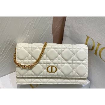 Dior Caro Pouch with Chain in Supple Cannage Calfskin White 2023 5134 (BF-231228065)