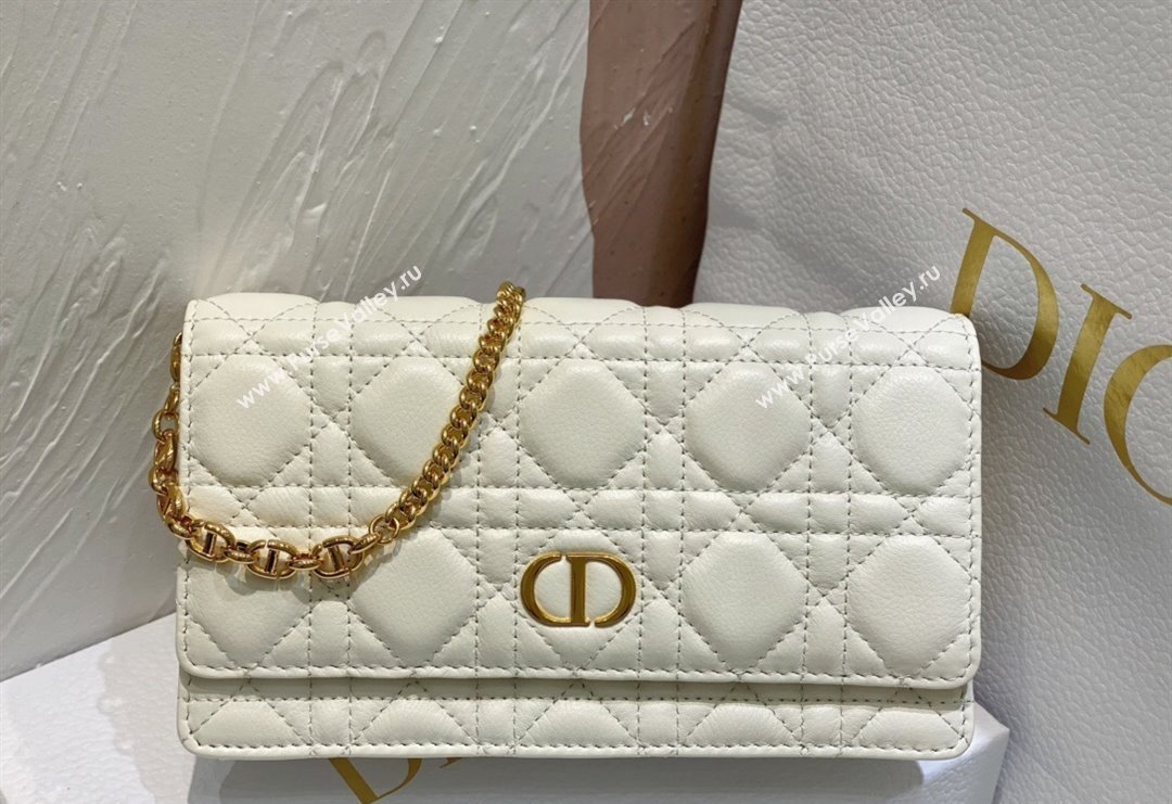 Dior Caro Pouch with Chain in Supple Cannage Calfskin White 2023 5134 (BF-231228065)