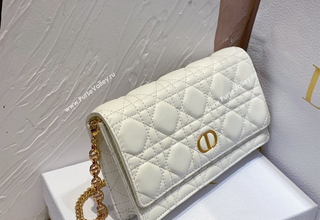 Dior Caro Pouch with Chain in Supple Cannage Calfskin White 2023 5134 (BF-231228065)