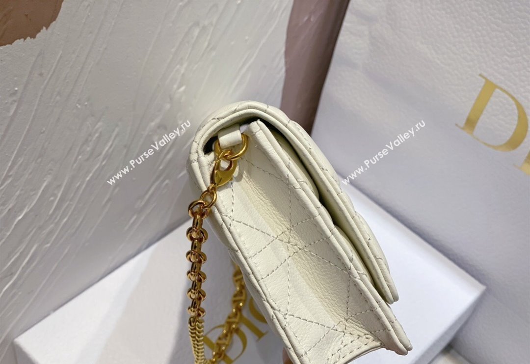 Dior Caro Pouch with Chain in Supple Cannage Calfskin White 2023 5134 (BF-231228065)