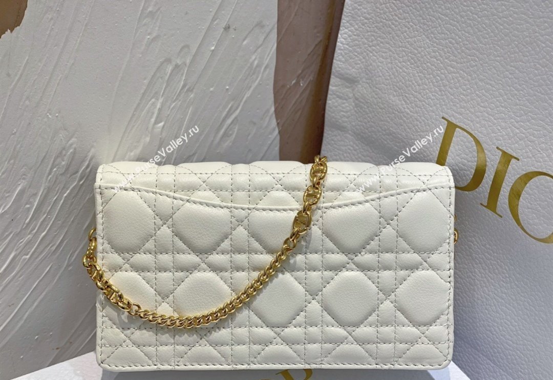 Dior Caro Pouch with Chain in Supple Cannage Calfskin White 2023 5134 (BF-231228065)