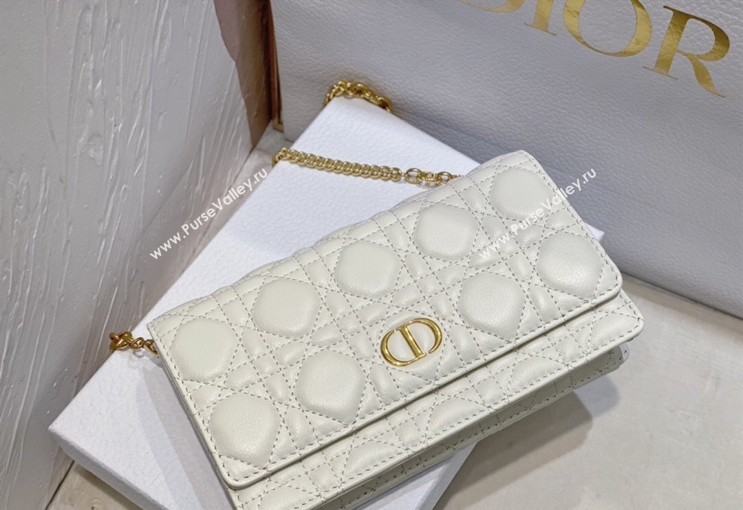 Dior Caro Pouch with Chain in Supple Cannage Calfskin White 2023 5134 (BF-231228065)