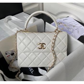 Chanel Trendy CC Quilted Lambskin Flap Bag with Top handle and Metal-Tone Band A92236 White 2023 (yezi-231226101)