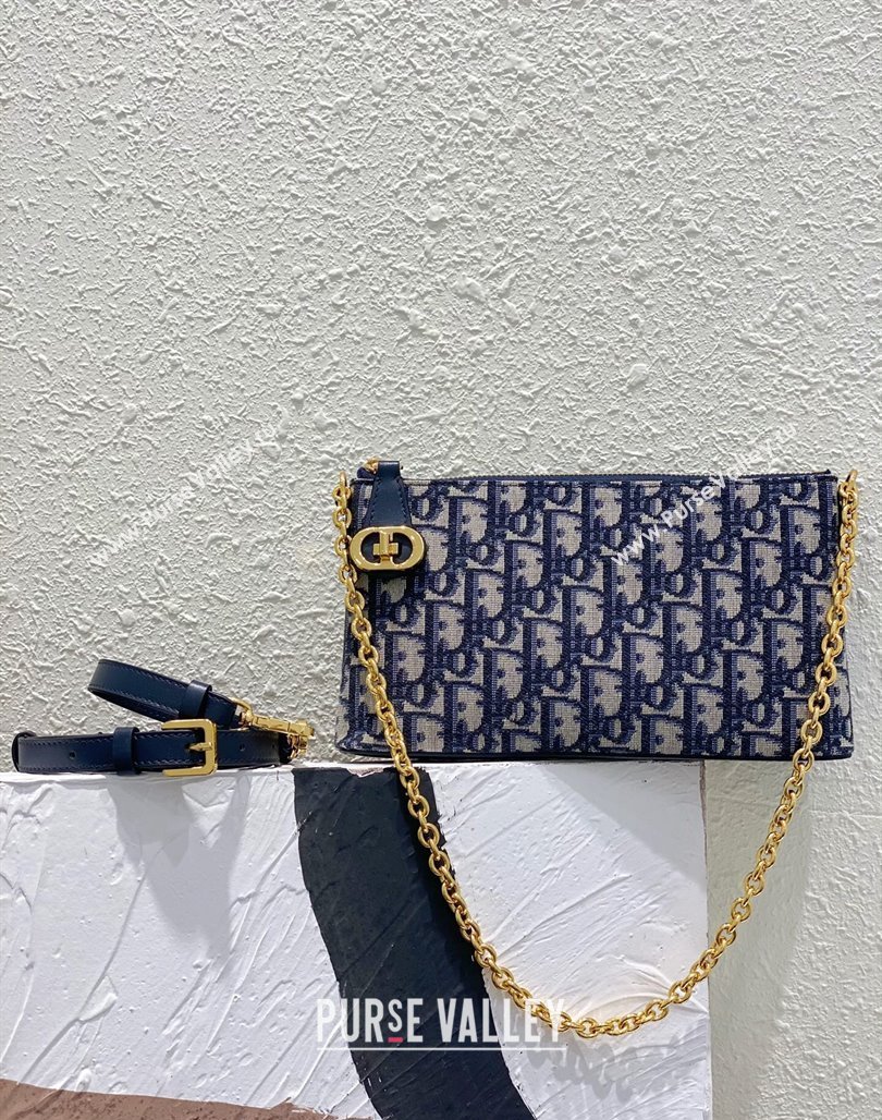 Dior 30 Montaigne Midi Mini Bag in Blue Dior Oblique Jacquard with Pearl Chain 2023 (BF-231228066)