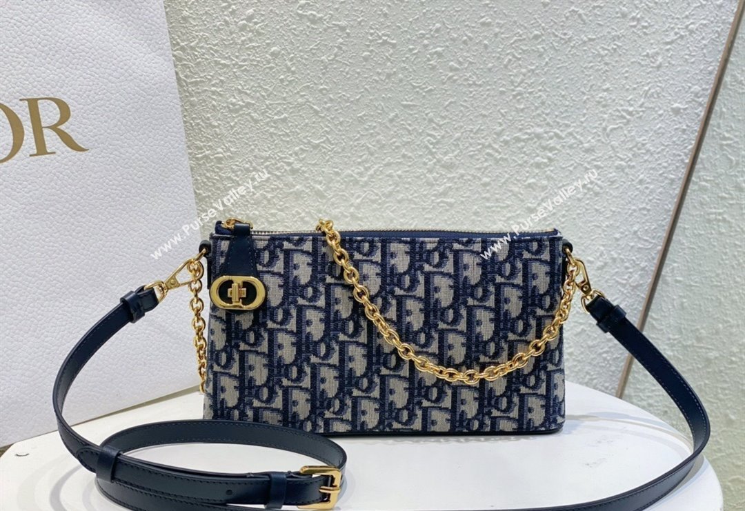 Dior 30 Montaigne Midi Mini Bag in Blue Dior Oblique Jacquard with Pearl Chain 2023 (BF-231228066)