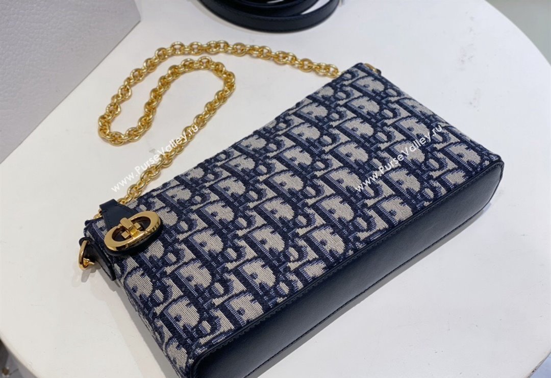 Dior 30 Montaigne Midi Mini Bag in Blue Dior Oblique Jacquard with Pearl Chain 2023 (BF-231228066)