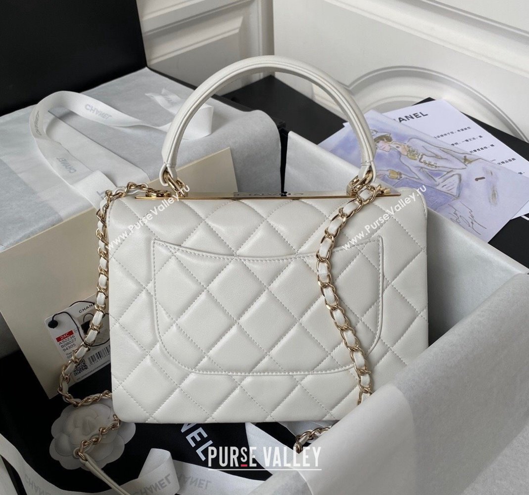 Chanel Trendy CC Quilted Lambskin Flap Bag with Top handle and Metal-Tone Band A92236 White 2023 (yezi-231226101)