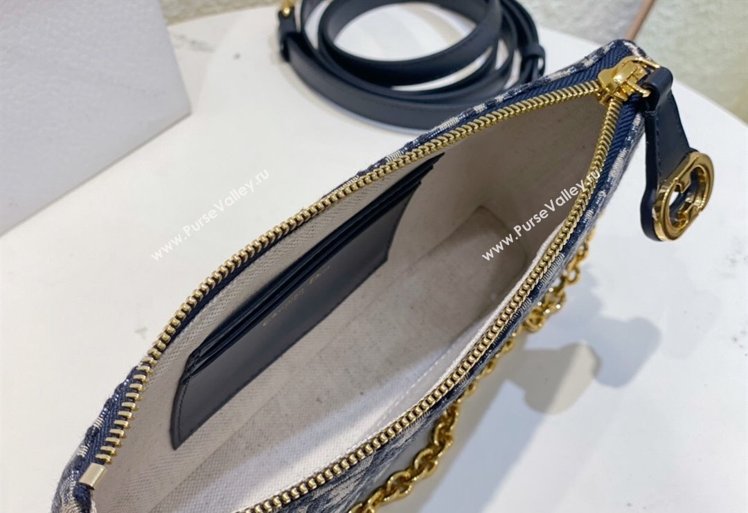 Dior 30 Montaigne Midi Mini Bag in Blue Dior Oblique Jacquard with Pearl Chain 2023 (BF-231228066)