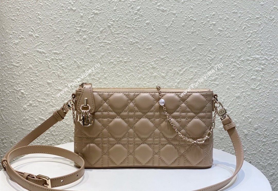 Dior Miss Dior Mini Bag in Cannage Lambskin with Pearl Chain Beige 2023 (BF-231228067)