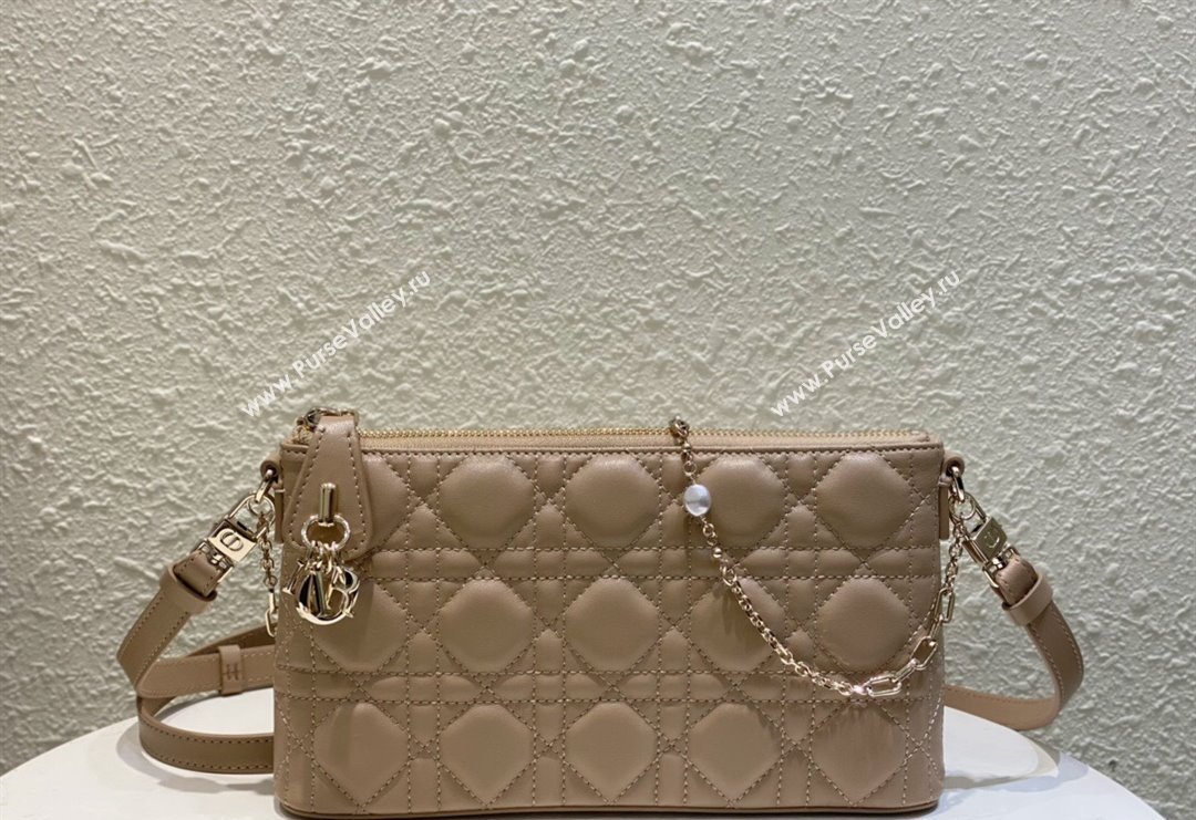 Dior Miss Dior Mini Bag in Cannage Lambskin with Pearl Chain Beige 2023 (BF-231228067)