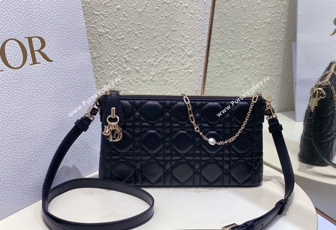 Dior Miss Dior Mini Bag in Cannage Lambskin with Pearl Chain Black 2023 (BF-231228068)