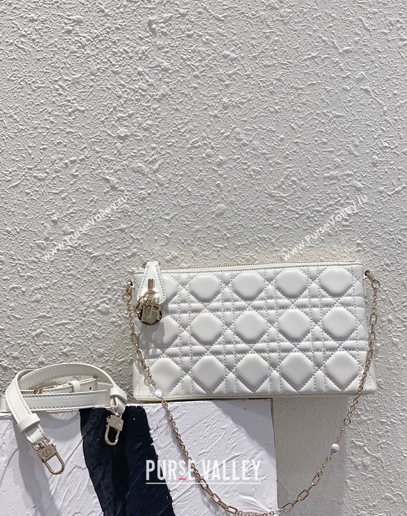 Dior Miss Dior Mini Bag in Cannage Lambskin with Pearl Chain White 2023 (BF-231228069)