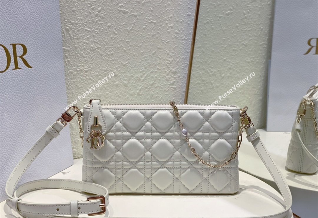 Dior Miss Dior Mini Bag in Cannage Lambskin with Pearl Chain White 2023 (BF-231228069)