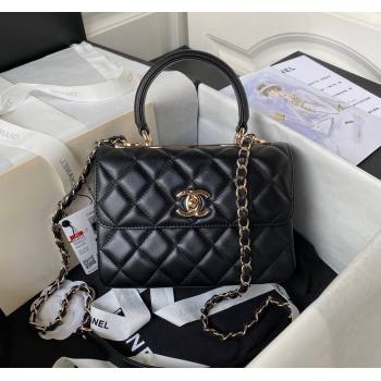 Chanel Trendy CC Quilted Lambskin Mini Flap Bag with Top handle and Metal-Tone Band AS4654 Black 2 2023 (yezi-231226086)