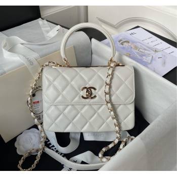 Chanel Trendy CC Quilted Lambskin Mini Flap Bag with Top handle and Metal-Tone Band AS4654 White/Gold 2023 (yezi-231226091)