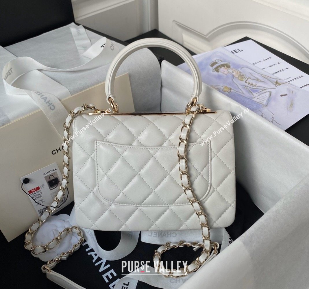 Chanel Trendy CC Quilted Lambskin Mini Flap Bag with Top handle and Metal-Tone Band AS4654 White/Gold 2023 (yezi-231226091)