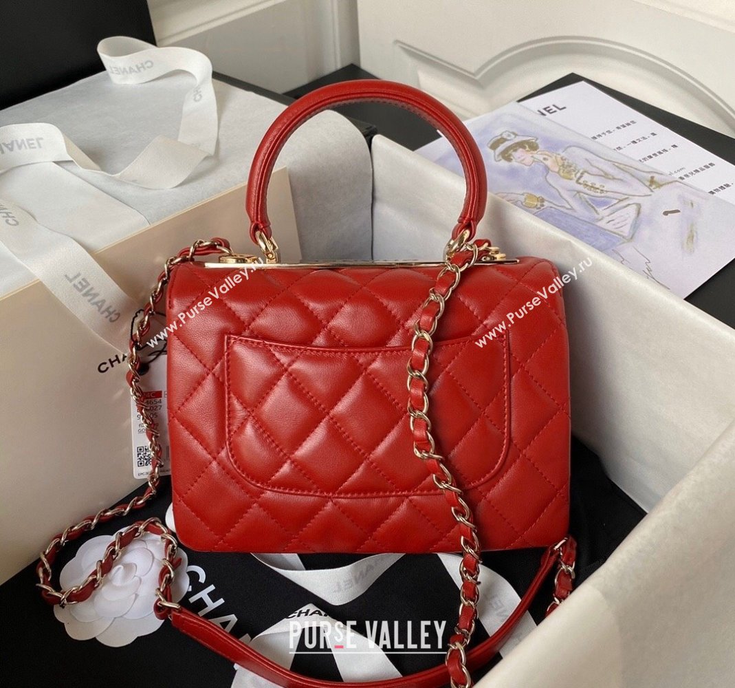 Chanel Trendy CC Quilted Lambskin Mini Flap Bag with Top handle and Metal-Tone Band AS4654 Bright Red 2023 (yezi-231226088)